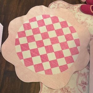 Pink and White Checkered Rug small round rug 3ft washable super soft